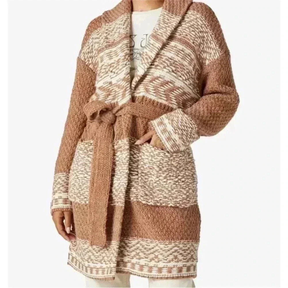 Lucky Brand Women's Fairsle Sweater Coatigan, Caramel Cafe Sz M - Picture 4 of 16